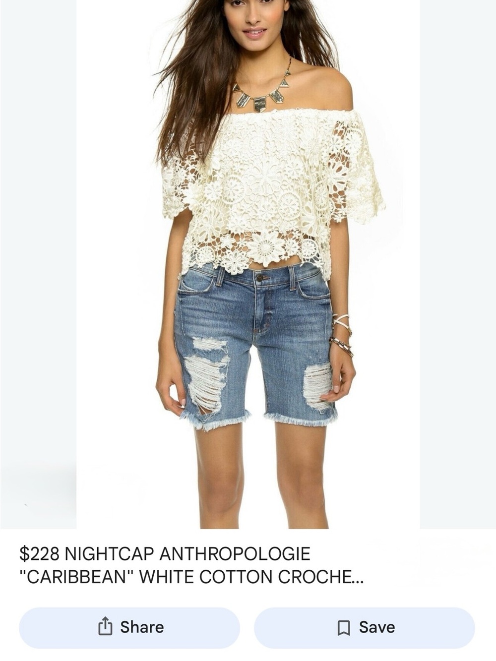 Nightcap White Crochet Off-Shoulder Camisole Top